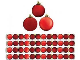 Kit 48 Bolas De Natal Mista Fosca, Lisa e Glitter Vermelha 5cm - Master Christmas