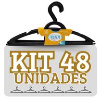 Kit 48 Cabides Preto Plástico Closet Organizado LP House