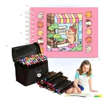 Kit 48 Canetinhas Marca Textos Ponta Dupla + Livro Rosa Kit 48 Canetinhas Marca Textos Ponta Dupla + Livro Rosa