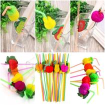 Kit 48 Canudo Colorido Com Frutas para Drinks Festas Canudo Flexível Frutas Festa Tropical Flamingo Balada Kit 48 Canudo Colorido Com Frutas para Drinks Festas Canudo Flexível Frutas Festa Tropical Flamingo Balada