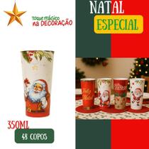 KIT 48 Copo Long Drink 350ml Plástico Decorado Natal Modelo Aleatório Festa Natalina Aniversário Lembrancinha Bebidas