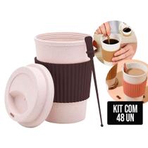 Kit 48 Copos de Café e Chá 450ml com Tampa Mexedor Fibra de Bambu PP Sortido Lyor Kit 48 Copos de Café e Chá 450ml com Tampa Mexedor Fibra de Bambu PP Sortido Lyor
