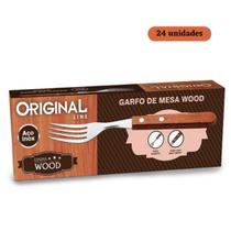 Kit 48 Garfo de Mesa Wood Inox Com Cabo de Madeira Para Bar Restaurante Buffet Linha Wood Original