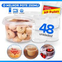 Kit 48 Potes de Plástico 250ml Cilindro Para Açaí Bolo Bolachas Ccom Tampa Descartável