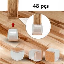 Kit 48 Proteção Para Pé Da Cadeira Quadrado tamanho 2,2cm Até 3,2cm Silicone com Feltro