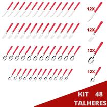 Kit 48 Talher Colher de Chá Faca Garfo Colher Luna Vermelho