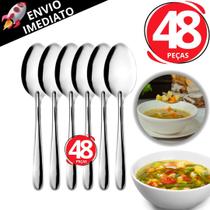 Kit 48 Talheres Inox Colher Premium De Sopa Caldo Cozinha Restaurante Lanchonete Buffet Utensilio