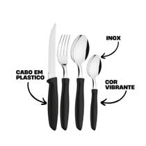 Kit 48 Talheres Preto Inox Premium 12 Facas+12 Garfos+12 Colheres+12 Colheres Sobremesa Elegante