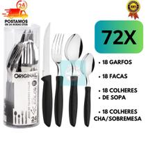 Kit 48 Talheres Preto Inox Premium 12 Facas+12 Garfos+12 Colheres+12 Colheres Sobremesa Elegante