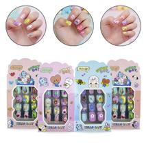 Kit 48 Unhas Postiças Infantis Com Relevo 3D Autocolante Infantil Menina Criança Unhas Decoradas