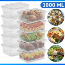 Kit 48 unid. Pote Plástico Retangular Descartável 1000 ML Com Tampa Bpa Free