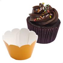 Kit 48 Wrapper Saia para Cupcake Grande Liso (7.5x5x4.5) Festa Aniversário Casamento Confeitaria Cor:Laranja