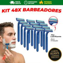 Kit 48x Barbeador Gilete Descartável 2 Lâminas Unissex com Fita Lubrificante Postagem em 24h