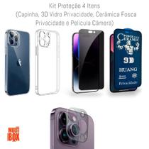 Kit 4EM1: Capa + Película Fosca Privacidade + Película 3D Vidro Privacidade + Película Câmera P/ Iphone 14 PRO Kit 4EM1: Capa + Película Fosca Privacidade + Película 3D Vidro Privacidade + Película Câmera P/ Iphone 14 PRO