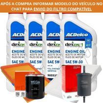 Kit 4L Óleo ACDelco Dexos 1 - 5W-30 Sintético + Filtros Wega Óleo, Ar, Cabine e Combustível