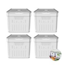 Kit 4pc Organizador De Geladeira 5L Com Tampa e Cesto Escorredor Legumes Frutas Verduras Acrílico Kit 4pc Organizador De Geladeira 5L Com Tampa e Cesto Escorredor Legumes Frutas Verduras Acrílico
