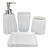 Kit 4Pçs Banheiro Lavabo Luxo Modelagem 3D Branco Cerâmica