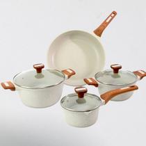 Kit 4pçs Caçarolas 16 20 24cm Frigideira 32cm Temperatti Soft Touch com Tampas de Vidro - Cor: Bianco