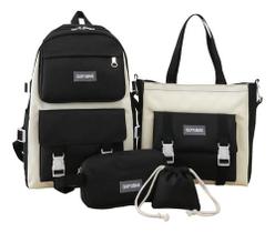 kit 4pcs mochilas escolar estojo bolsa juvenil preta branca kit 4pcs mochilas escolar estojo bolsa juvenil preta branca