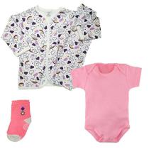 Kit 4Pçs Presente Maternidade Conjunto Com Pijama Body Meia