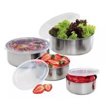 Kit 4un Tigelas Aço Inox C/ Tampa Potes p/ guardar alimentos Kit 4un Tigelas Aço Inox C/ Tampa Potes p/ guardar alimentos
