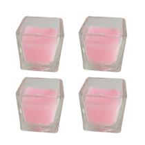 Kit 4un Vela Castiçal vidro 5cm - Quadrada Rosa