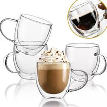 Kit 4un Xícara Vidro Duplo Com Alça 250ml Jogo Copos Isolante Térmico Para Servi Cafezinho Chá Capuccino Kit 4un Xícara Vidro Duplo Com Alça 250ml Jogo Copos Isolante Térmico Para Servi Cafezinho Chá Capuccino