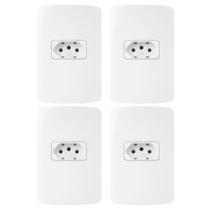 Kit 4Und Conjunto com Tomada Branco 10A 2P+T 250V Placa 4x2