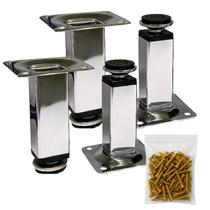 Kit 4uni De Pezinho P/móveis Quadrado Cromado 8cm Regulável