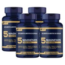 Kit 4x 5 Magnésios, Quelato, Malato, Taurato, Citrato, Óxido, 60 Cápsulas 500mg Muwiz