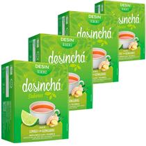 Kit 4x Caixas Desinchá Chá 100% Natural Original Sabor Limão com Gengibre 10 Sachês Cada Pacote 1,5g