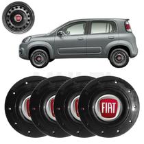 Kit 4X Calota Centro Roda Aro 14 Fiat Uno 2010 A 2022 Preto