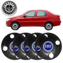 Kit 4X Calota Centro Roda Ferro Fiat Siena Preto Emblema