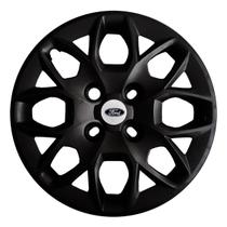 Kit 4X Calota Ford Ka Aro 14 Preto Emblema 342Cb