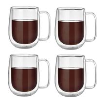 Kit 4X Caneca Vidro Duplo Xícara Parede Dupla Café Chá 260Ml