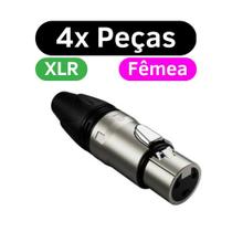 Kit 4x Conectores XLR Wireconex WC1003 Fêmea cabos 3 Polos