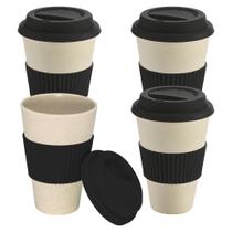 Kit 4x Copo Fibra de Arroz e Bambu 450ml Ecologic TopGet Preto Kit 4x Copo Fibra de Arroz e Bambu 450ml Ecologic TopGet Preto