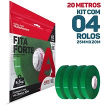 Kit 4x Fita Dupla Face Massa Acrílica 25mmx20m Fita adesiva Super Forte Fixador Resistente