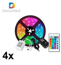 Kit 4x Fita Léd 5050 RGB 16 Cores Ip65 + Central + Controle + Fonte 12v
