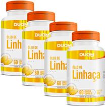 Kit 4x Frascos Óleo de Linhaça Suplemento Alimentar 100% Puro Natural Vegetal - 240 Cápsulas 1000mg Duom