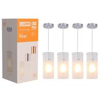 Kit 4x Luminária Pendente De Teto First Gelo 1 Luz E27 Llum - Branco-Gelo Kit 4x Luminária Pendente De Teto First Gelo 1 Luz E27 Llum - Branco-Gelo