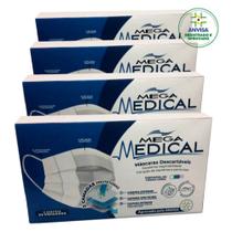 Kit 4x Máscara Hospitalar Descartável Tripla Proteção e Ajuste Nasal (200 unidades) Anvisa - Mega Medical