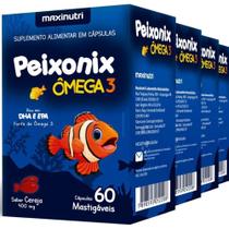 Kit 4x Ômega 3 Infantil Mastigável Sabor Cereja Peixonix 60 Cáps Maxinutri