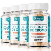 kit 4x Picolinato de Cromo - 60 Comprimidos com Cálcio, Auxilia no Metabolismo de Proteínas, Carboidratos e Gorduras, Livre de Glúten