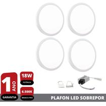 Kit 4x Plafon Painel Led 18w Branco Frio Redondo Sobrepor