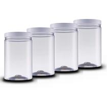 Kit 4x Pote Reto Transparente 1500ml Tampa Branca de Rosca Mantimento