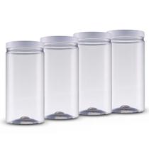 Kit 4x Pote Reto Transparente 2000ml Tampa Branca de Rosca Mantimento
