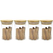 Kit 4x potes 250ml de vidro tampa bambu tempero mantimento