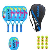 Kit 4x raquete de beach tennis ianoni 100% carbono + bolsa e 12 bolinhas