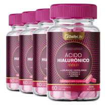 Kit 4x Suplemento Acido Hialuronico + Vitaminas C E e Biotina 60 Comprimidos Zero Açúcar Sem Glúten - DailyLife